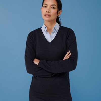 Henbury Ladies Lightweight Cotton Acrylic V Neck Sweater Thumbnail